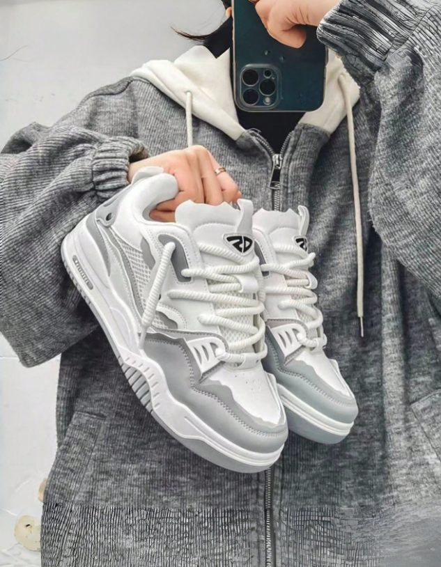Two-Tone Chunky Sneakers Men's Comfy Non-Slip Lace-Up Casual Shoes