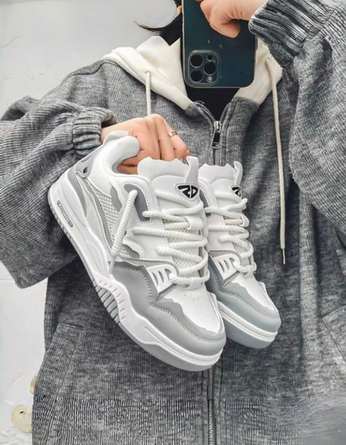 Two-Tone Chunky Sneakers Men's Comfy Non-Slip Lace-Up Casual Shoes